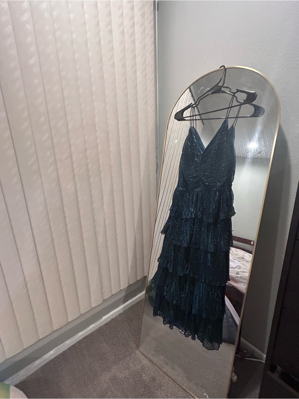 MOTF Dark Teal Tiered Metallic-Trim Maxi Dress